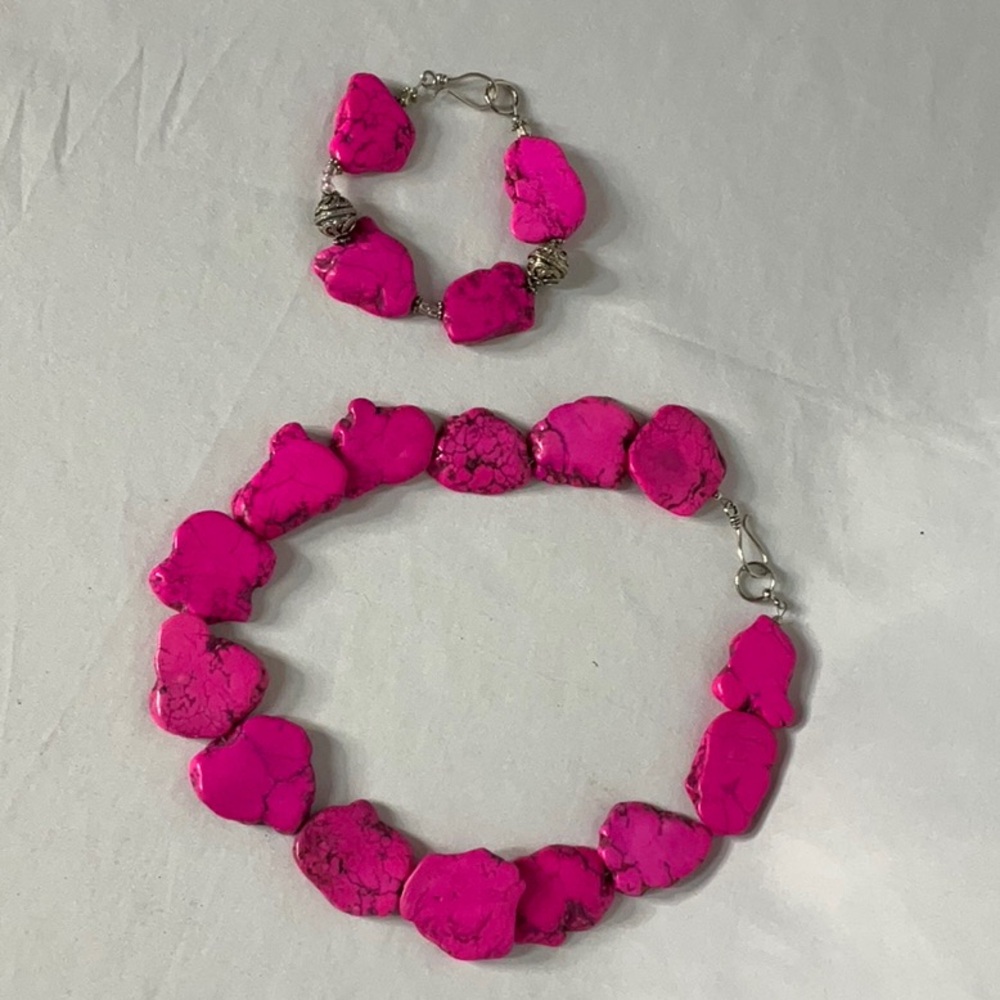 Fuchsia Stone Necklace and Bracelet Set